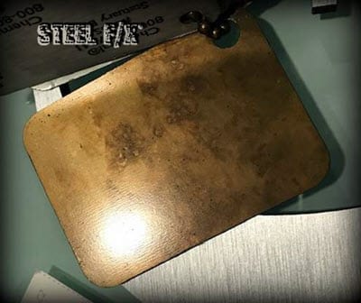 example of GOLD RUST F/X patina on steel